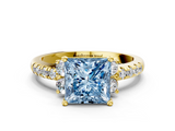 Yellow gold Fancy Blue Princess  Diamond Three-Stone Pave Band with Four-Prong Setting_20