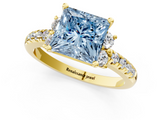 Yellow gold Fancy Blue Princess  Diamond Three-Stone Pave Band with Four-Prong Setting_21