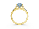 Yellow gold Fancy Blue Princess  Diamond Three-Stone Pave Band with Four-Prong Setting_23