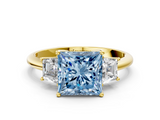 Yellow gold Fancy Blue Princess  Diamond Three-Stone Ring with Trapezoid Side Stones and Prong Setting_17