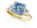 Yellow gold Fancy Blue Princess  Diamond Three-Stone Ring with Trapezoid Side Stones and Prong Setting_18