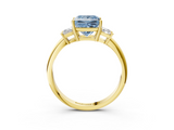 Yellow gold Fancy Blue Princess  Diamond Three-Stone Ring with Trapezoid Side Stones and Prong Setting_20