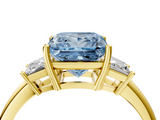 Yellow gold Fancy Blue Princess  Diamond Three-Stone Ring with Trapezoid Side Stones and Prong Setting_21