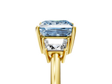Yellow gold Fancy Blue Princess  Diamond Three-Stone Ring with Trapezoid Side Stones and Prong Setting_22