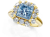 Yellow gold Fancy Blue Princess  Halo Cluster Diamond Engagement Ring with Prong Setting and Polished Band_21
