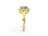 Yellow gold Fancy Blue Princess  Halo Cluster Diamond Engagement Ring with Prong Setting and Polished Band_22