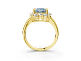 Yellow gold Fancy Blue Princess  Halo Cluster Diamond Engagement Ring with Prong Setting and Polished Band_23