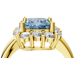 Yellow gold Fancy Blue Princess  Halo Cluster Diamond Engagement Ring with Prong Setting and Polished Band_24