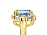 Yellow gold Fancy Blue Princess  Halo Cluster Diamond Engagement Ring with Prong Setting and Polished Band_25