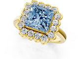 Yellow gold Fancy Blue Princess  Halo Cluster Diamond Engagement Ring with Solitaire Band and Prong Setting_50