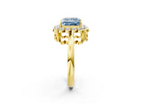 Yellow gold Fancy Blue Princess  Halo Cluster Diamond Engagement Ring with Solitaire Band and Prong Setting_51