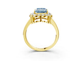 Yellow gold Fancy Blue Princess  Halo Cluster Diamond Engagement Ring with Solitaire Band and Prong Setting_52