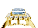 Yellow gold Fancy Blue Princess  Halo Cluster Diamond Engagement Ring with Solitaire Band and Prong Setting_53