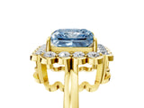 Yellow gold Fancy Blue Princess  Halo Cluster Diamond Engagement Ring with Solitaire Band and Prong Setting_54