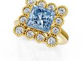 Yellow gold Fancy Blue Princess  Halo Diamond Cluster Engagement Ring with Milgrain Bezel Setting and Solitaire Band_28