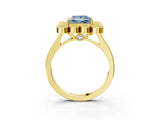 Yellow gold Fancy Blue Princess  Halo Diamond Cluster Engagement Ring with Milgrain Bezel Setting and Solitaire Band_30