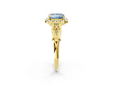 Yellow gold Fancy Blue Princess  Halo Diamond Engagement Ring with Filigree Band and Four-Prong Setting_79