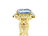 Yellow gold Fancy Blue Princess  Halo Diamond Engagement Ring with Filigree Band and Four-Prong Setting_82