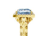 Yellow gold Fancy Blue Princess  Halo Diamond Engagement Ring with Intricate Filigree Band and Four-Prong Setting_42