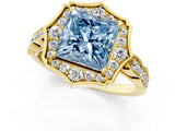 Yellow gold Fancy Blue Princess  Halo Diamond Engagement Ring with Milgrain Band and Four-Prong Setting_38
