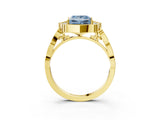 Yellow gold Fancy Blue Princess  Halo Diamond Engagement Ring with Milgrain Band and Four-Prong Setting_40
