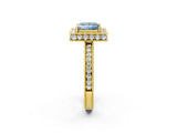 Yellow gold Fancy Blue Princess  Halo Diamond Engagement Ring with Milgrain Pave Band and Four-Prong Setting_173