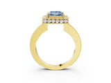 Yellow gold Fancy Blue Princess  Halo Diamond Engagement Ring with Milgrain Pave Band and Four-Prong Setting_174