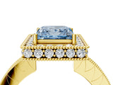 Yellow gold Fancy Blue Princess  Halo Diamond Engagement Ring with Milgrain Pave Band and Four-Prong Setting_175