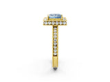 Yellow gold Fancy Blue Princess  Halo Diamond Engagement Ring with Milgrain Pave Band and Four-Prong Setting_185