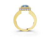 Yellow gold Fancy Blue Princess  Halo Diamond Engagement Ring with Milgrain Pave Band and Four-Prong Setting_186