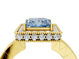 Yellow gold Fancy Blue Princess  Halo Diamond Engagement Ring with Milgrain Pave Band and Four-Prong Setting_187