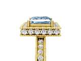 Yellow gold Fancy Blue Princess  Halo Diamond Engagement Ring with Milgrain Pave Band and Four-Prong Setting_188