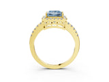 Yellow gold Fancy Blue Princess  Halo Diamond Engagement Ring with Pavé Band and Four-Prong Setting_48