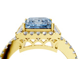 Yellow gold Fancy Blue Princess  Halo Diamond Engagement Ring with Pavé Band and Four-Prong Setting_49
