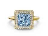 Yellow gold Fancy Blue Princess  Halo Diamond Engagement Ring with Solitaire Band and Four-Prong Setting_20