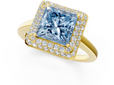 Yellow gold Fancy Blue Princess  Halo Diamond Engagement Ring with Solitaire Band and Four-Prong Setting_21