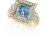 Yellow gold Fancy Blue Princess  Halo Diamond Engagement Ring with Split Shank and Four-Prong Setting 1