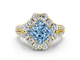 Yellow gold Fancy Blue Princess  Halo Diamond Engagement Ring with Split Shank and Prong Setting_66