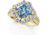 Yellow gold Fancy Blue Princess  Halo Diamond Engagement Ring with Split Shank and Prong Setting_67