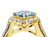 Yellow gold Fancy Blue Princess  Halo Diamond Engagement Ring with Split Shank and Prong Setting_70