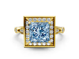 Yellow gold Fancy Blue Princess  Halo Diamond Engagement Ring with Twisted Band and Four-Prong Setting 1