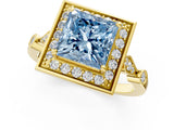 Yellow gold Fancy Blue Princess  Halo Diamond Engagement Ring with Twisted Band and Four-Prong Setting 2