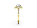 Yellow gold Fancy Blue Princess  Halo Diamond Engagement Ring with Twisted Band and Four-Prong Setting 3