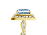 Yellow gold Fancy Blue Princess  Halo Diamond Engagement Ring with Twisted Band and Four-Prong Setting