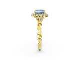 Yellow gold Fancy Blue Princess  Halo Diamond Engagement Ring with Vintage-Inspired Band and Four-Prong Setting_5