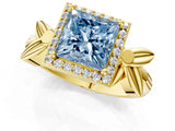 Yellow gold Fancy Blue Princess  Halo Diamond Floral Band with Four-Prong Setting_56