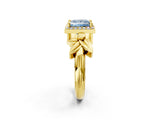 Yellow gold Fancy Blue Princess  Halo Diamond Floral Band with Four-Prong Setting_57