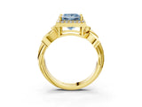 Yellow gold Fancy Blue Princess  Halo Diamond Floral Band with Four-Prong Setting_58