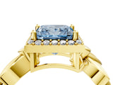 Yellow gold Fancy Blue Princess  Halo Diamond Floral Band with Four-Prong Setting_59