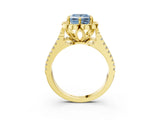 Yellow gold Fancy Blue Princess  Halo Diamond Floral Split Shank Engagement Ring 3